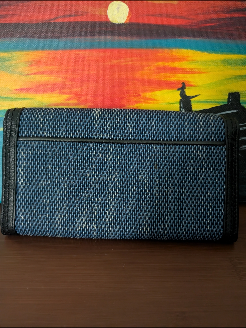 Henri Bendel Blue Woven Wallet with Black Trim - Picture 2 of 7